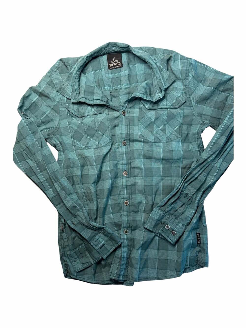 PrAna Green Plaid Patterned Button Up Shirt